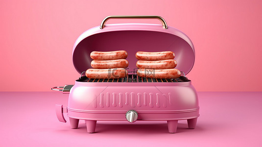 炸鸡猪蹄香肠背景图片_粉红色背景烤香肠，带烟雾 3D 插图和渲染