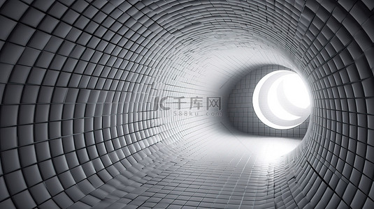 在 3d 渲染中带有灰色球体的当代圆形隧道墙