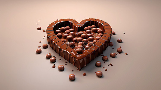 心形情人节巧克力的 3D 渲染，带有美味的涂层