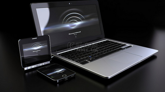 无线连接设置 3d 笔记本电脑智能手机和 wifi 符号