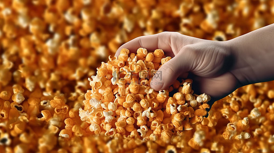 电影电影院背景图片_手工收割爆米花的 3D 渲染插图