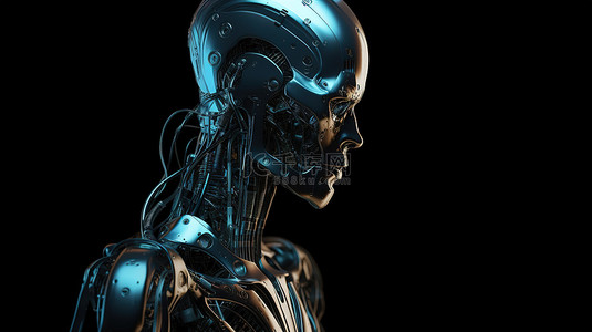 在 X 射线 3D 渲染中隔离在黑色女性机器人机器人上