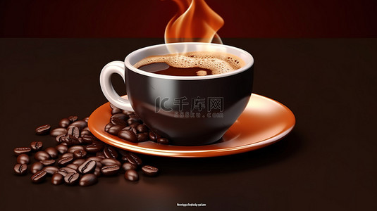 令人惊叹的 3d 矢量渲染的咖啡杯在横幅组合中为设计师提供逼真的插图