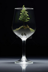 一个玻璃酒杯，里面有一个小植物