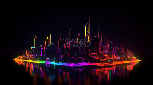 抽象 3d 渲染中的霓虹灯城市景观
