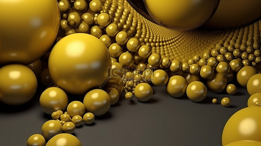平躺式单色背景，在 3D 渲染中带有黄色哑光金属球框