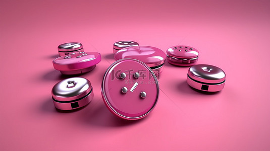 充满活力的粉红色背景上的 3D 插图中的一组媒体播放器按钮图标