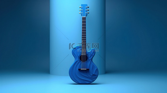 现代蓝色吉他的简约 3D 渲染