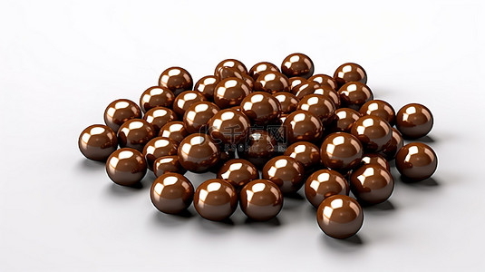 巧克力涂层喜悦一塔巧克力豆和棕色糖果球的 3D 插图