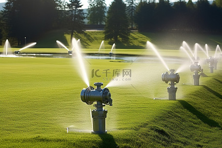 花酒喷水背景图片_火石消防栓喷水灭火系统正在绿地上安装