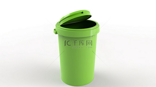 孤立的白色背景，带有浅绿色垃圾桶收集废物的 3d 渲染
