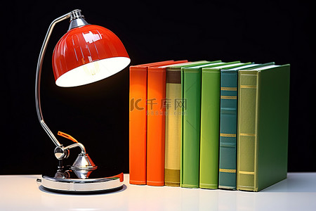 橙色和红色的灯旁边有两本书打开