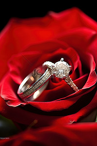 两个戒指背景图片_红玫瑰上的两个戒指