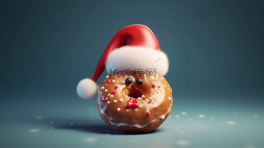 生日蛋糕帽子背景图片_圣诞老人帽子甜甜圈圣诞节的节日 3D 渲染