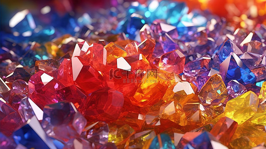 3d彩色背景图片_3D 渲染多彩多姿的水晶表面