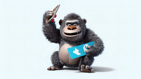 毛皮背景图片_愚蠢的 3d 大猩猩与玩具飞机和标志