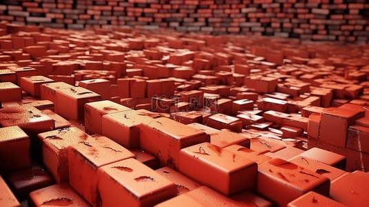 建筑红背景图片_建造红砖墙的瓦工的 3d 插图