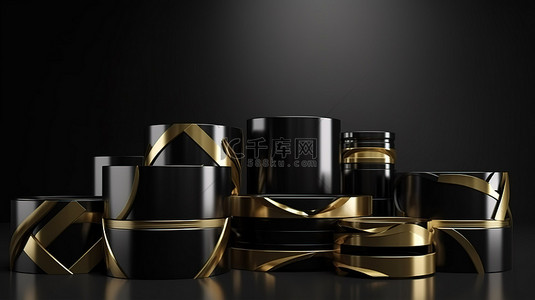 黑色和金色的产品展台令人惊叹的 3D 渲染