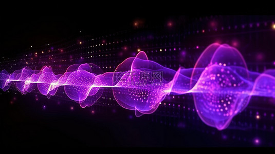 动态声波背景图片_具有音乐粒子和动态声波的充满活力的紫色能量流的 3D 渲染概念