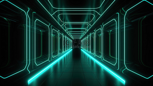 未来派霓虹灯隧道 3d 渲染抽象走廊