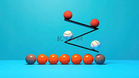 蓝色背景与篮球球完美平衡的 3D 插图
