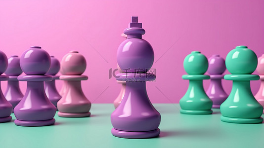 帮助绿色背景图片_郁郁葱葱的绿色背景 3D 渲染上的包容性独特性和创造力粉色和紫色棋子