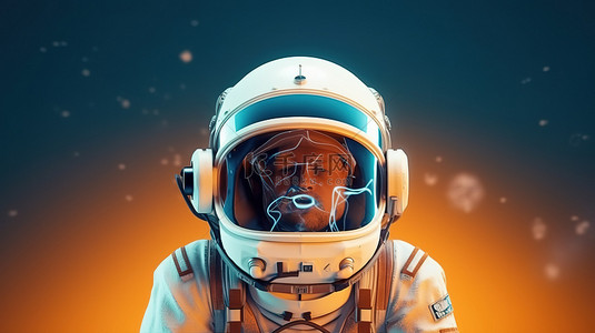 戴着 VR 耳机的宇航员的搞笑 3D 渲染