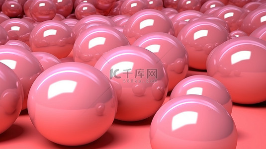 粉红色球体集合的特写 3D 插图