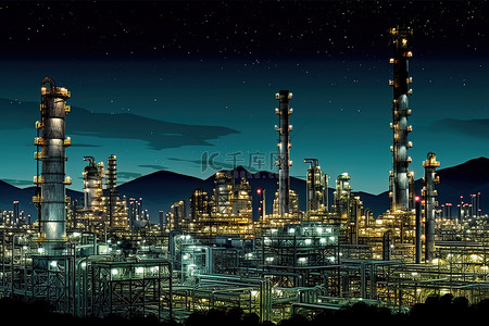 产业园区背景图片_晚上的大型炼油厂