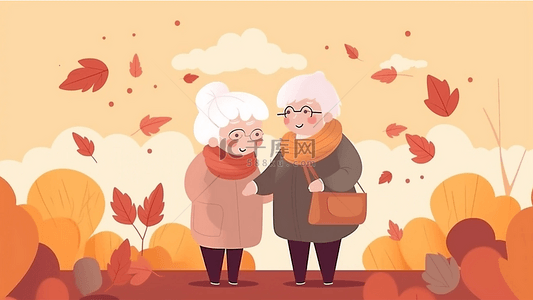 秋天黄色树叶背景图片_祖父母日秋季落叶可爱背景