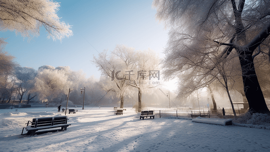 公园冬天长椅树木背景