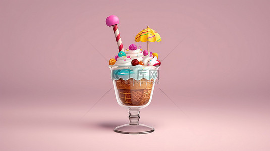1 伞顶冰淇淋杯的 3D 插图