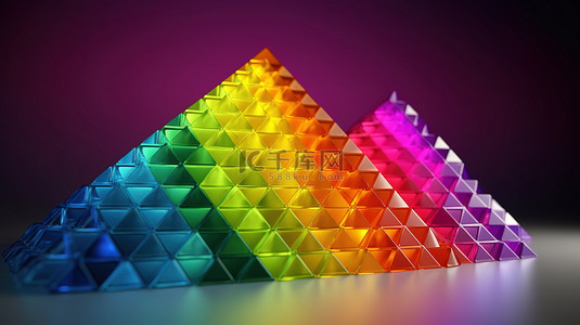 颜色彩虹背景图片_彩虹色调的各种三角形 3D 渲染的抽象插图