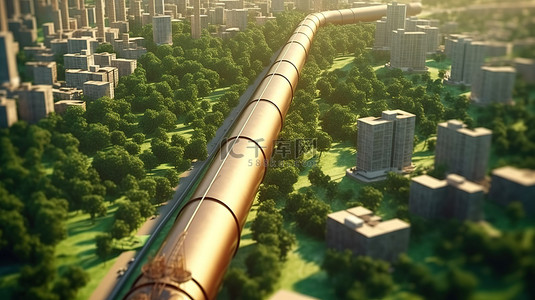 3D 描绘中向市中心延伸的大型管道