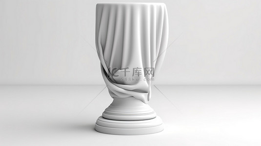 绸布背景图片_3D 渲染的白色演示柱底座，白色背景上带有粘土风格丝绸布