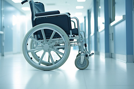 空荡荡的医院里坐着轮椅的人的照片