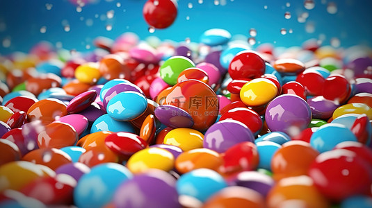 色糖果背景图片_光谱中落下的糖果的 3D 插图