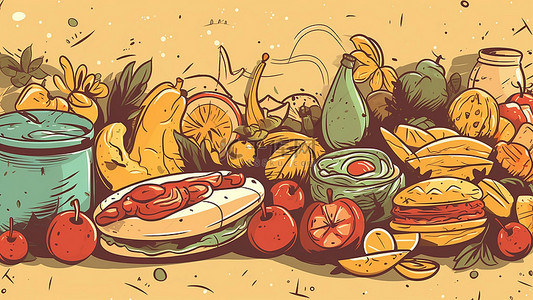 卡通汉堡背景图片_食物美食抽象