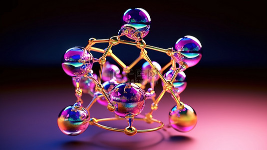 科技细胞背景图片_玻璃和水晶抽象原子或分子结构的 3D 插图