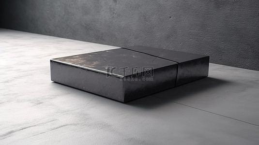混凝土地板上纹理黑色矩形纸板箱的 3D 渲染