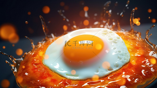 全息食品质地煎蛋的 3D 插图