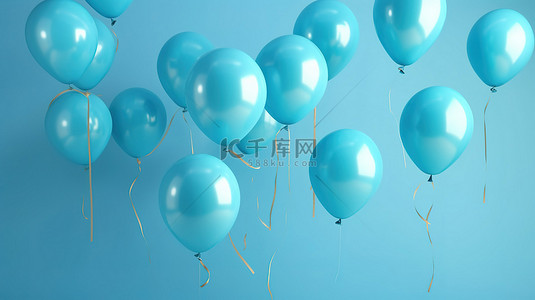 生日对折贺卡背景图片_快乐的蓝色气球与生日祝福 3d 渲染