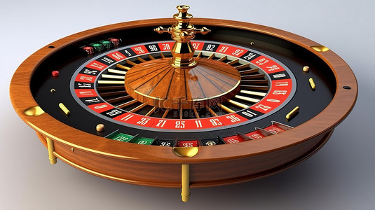 传统赌场轮盘赌桌的白色背景 3D 渲染