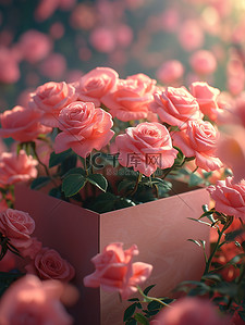 玫瑰礼盒背景图片_礼盒装满了粉红色的玫瑰背景图