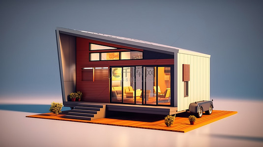 现代风格的小房子从后面捕捉到 3D 插图