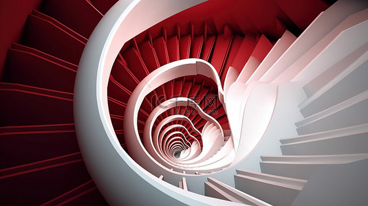 红色白色圆圈纹理背景图片_以 3d 呈现的交替白色和红色螺旋楼梯的艺术背景