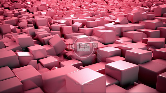 法国玫瑰粉色色调的抽象背景 3D 立方体