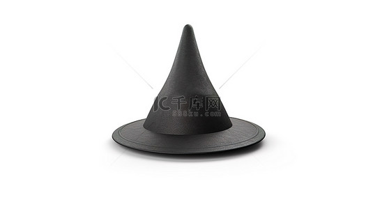 万圣节奇幻背景图片_万圣节服装的 3d 插图隔离黑色女巫帽子白色背景