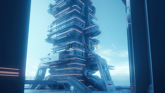 现代建筑高楼背景图片_3d 建筑插图中的未来派科幻塔