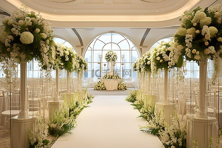 婚礼场地中央用鲜花装饰